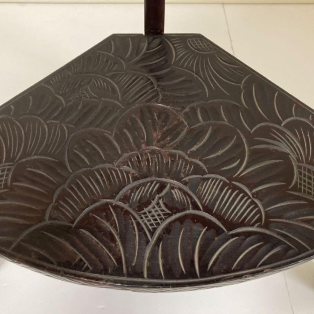 日光彫 飾り棚 置物棚 コーナーラック 花台 3段 木彫り 彫刻 木製 レトロ