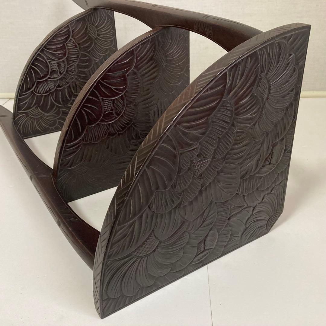 日光彫 飾り棚 置物棚 コーナーラック 花台 3段 木彫り 彫刻 木製 レトロ