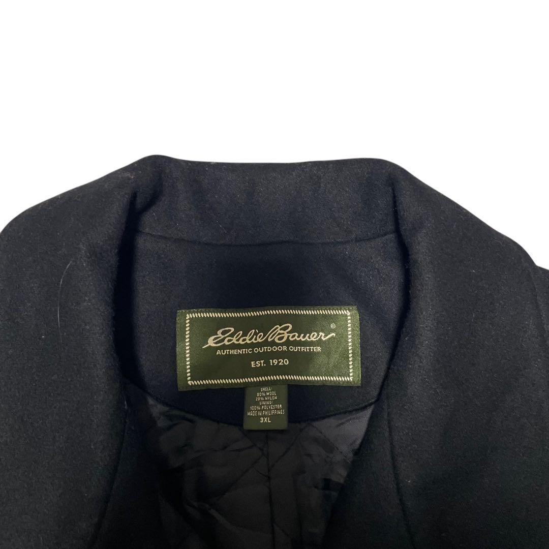 大きいサイズ【Eddie Bauer】ウールロングダブルチェスターコート 黒4L