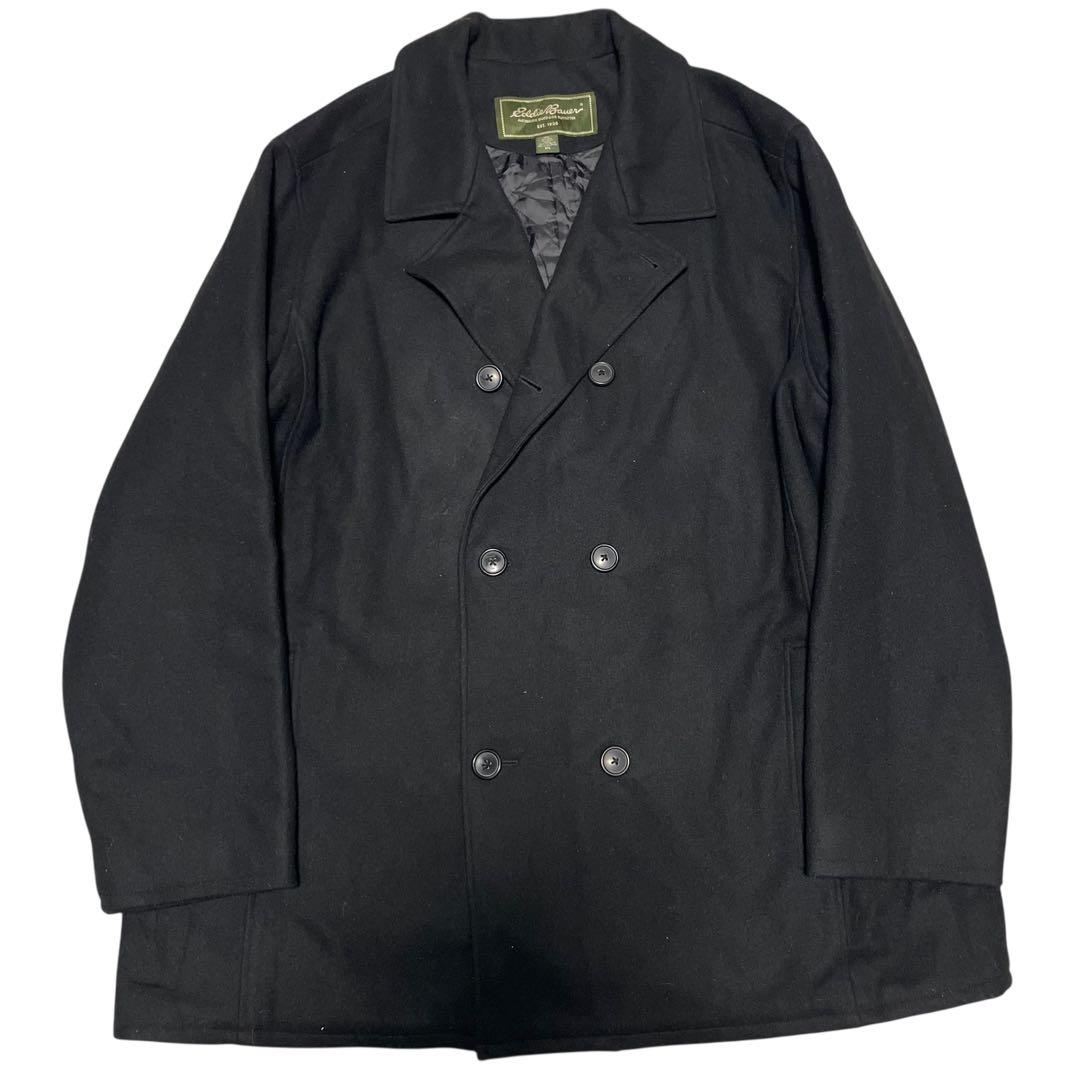 大きいサイズ【Eddie Bauer】ウールロングダブルチェスターコート 黒4L