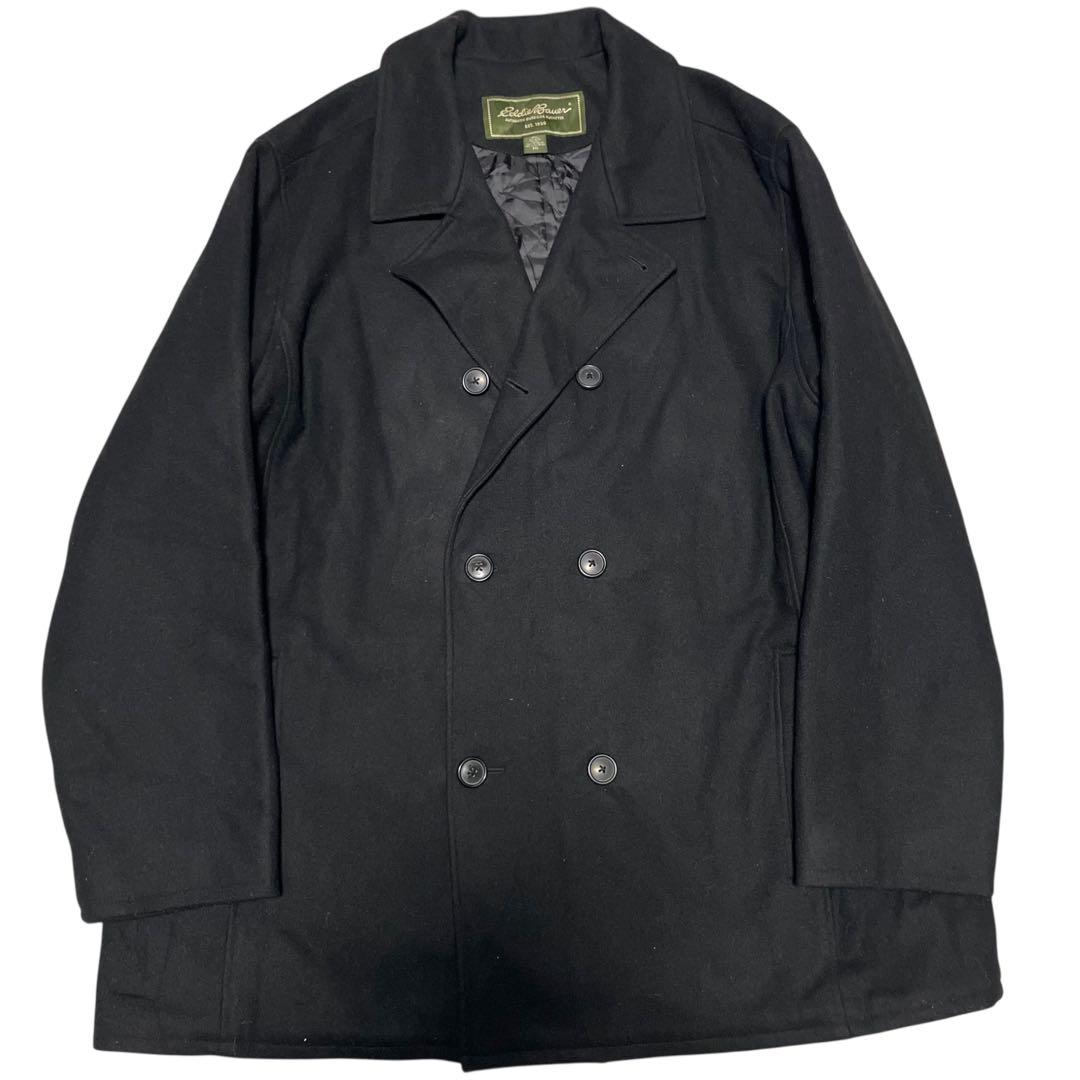 大きいサイズ【Eddie Bauer】ウールロングダブルチェスターコート 黒4L
