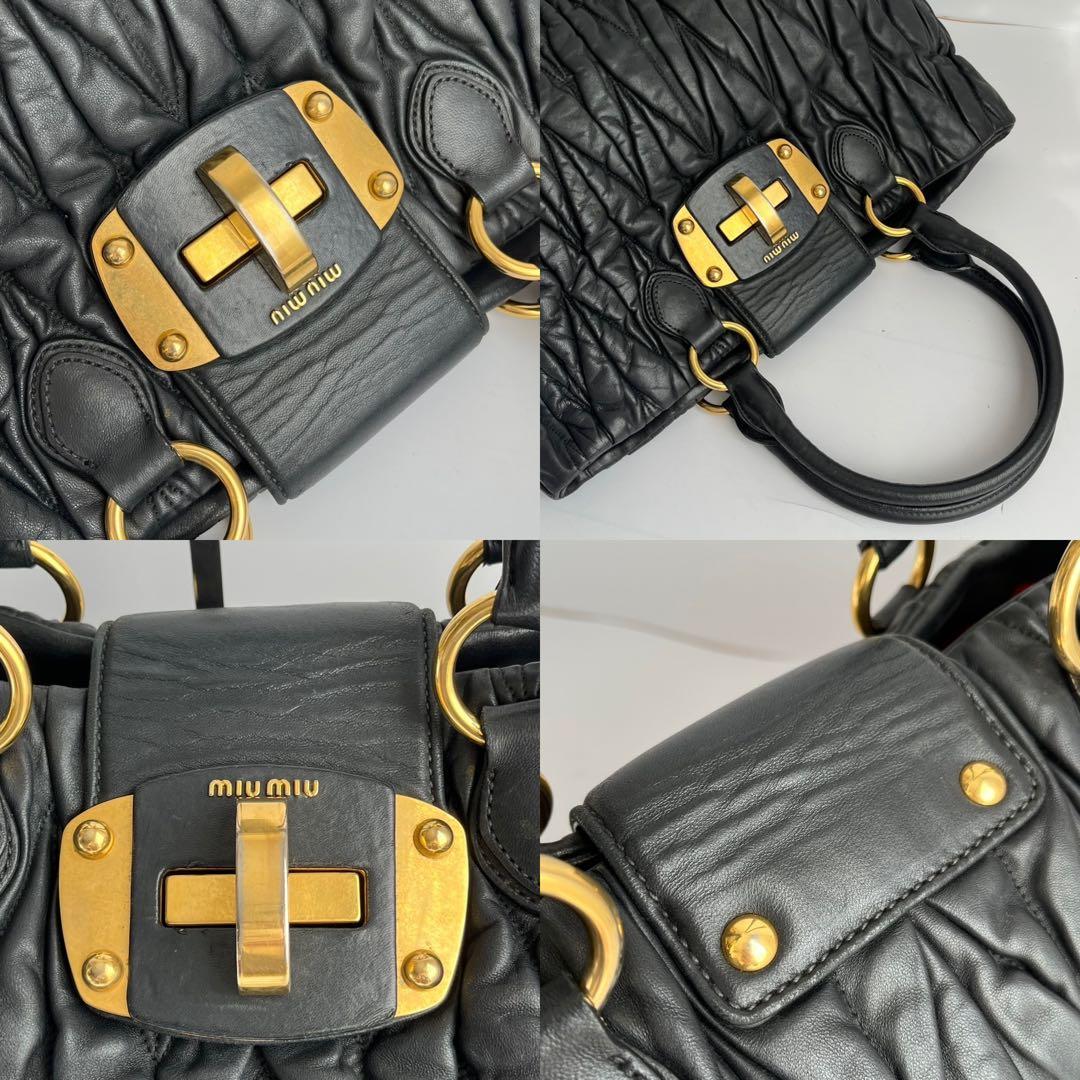 ✨極美品✨　MIUMIU マテラッセル　トートバッグ　レザー　黒　ターンロック