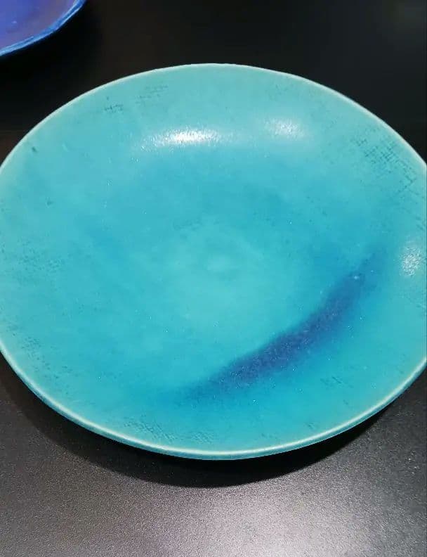 大嶺工房　やちむん　ターコイズグラデーション皿 27cm