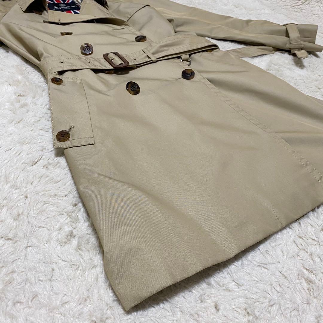 アクアスキュータム　トレンチコート　ベルト　ベージュ　ギャバジン　クラブチェック