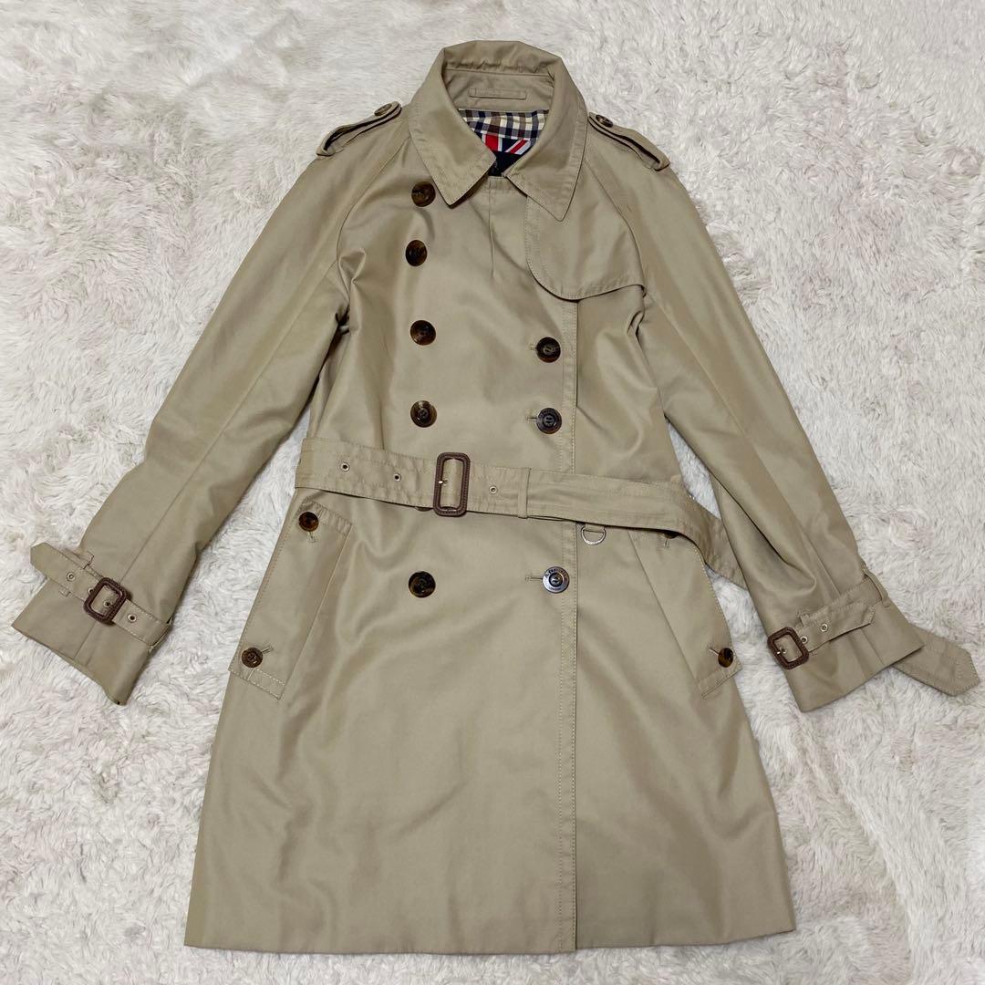 アクアスキュータム　トレンチコート　ベルト　ベージュ　ギャバジン　クラブチェック