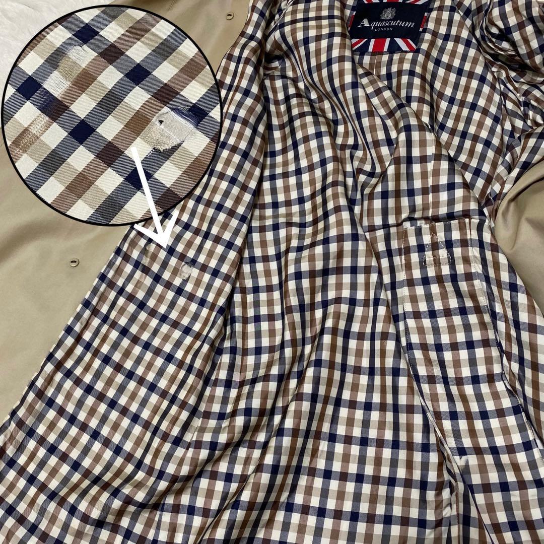 アクアスキュータム　トレンチコート　ベルト　ベージュ　ギャバジン　クラブチェック