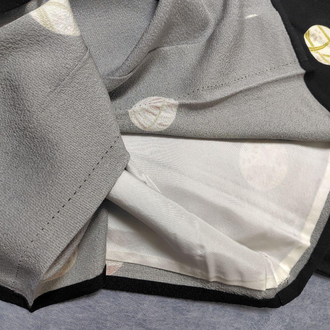 小紋　黒地　正絹　トールサイズ　鞠　スーパー京ガード加工　単衣　居敷当