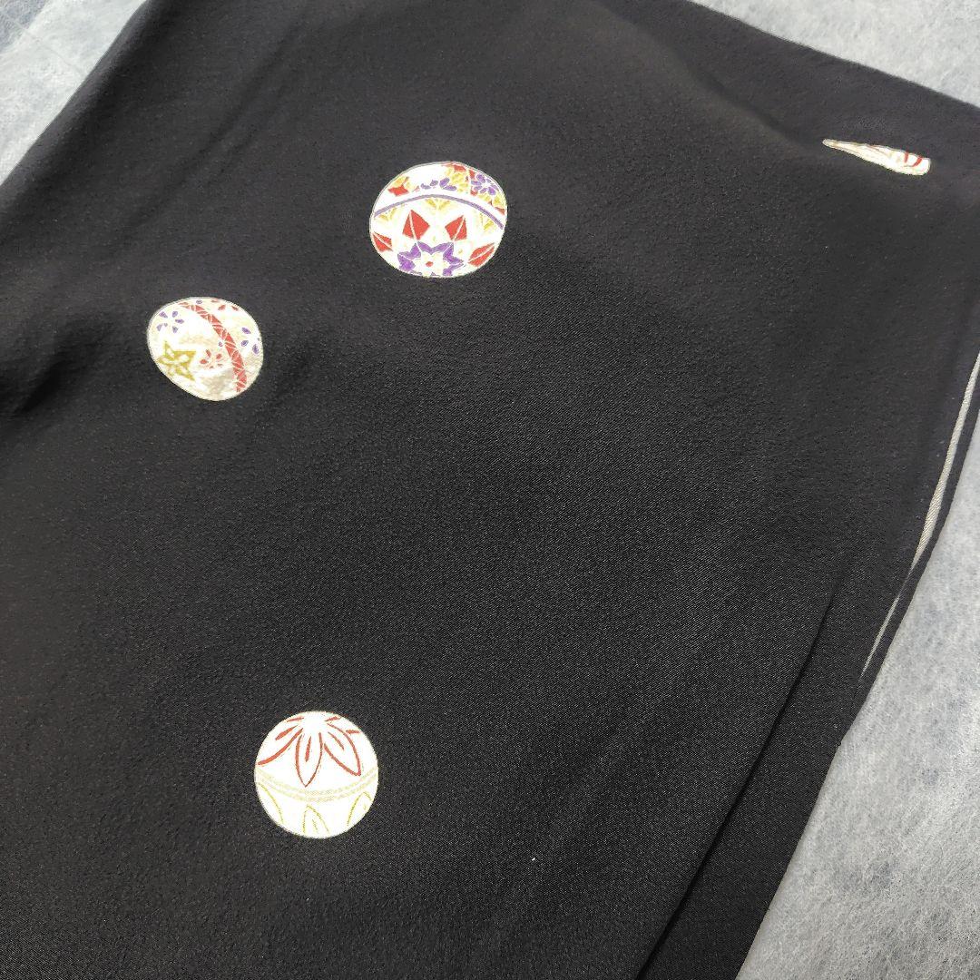 小紋　黒地　正絹　トールサイズ　鞠　スーパー京ガード加工　単衣　居敷当