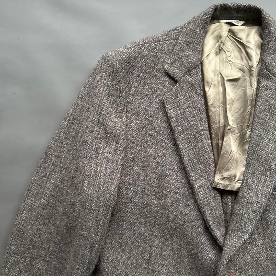 80s USA製 ハリスツイード テーラードジャケット ブラウン ヴィンテージ