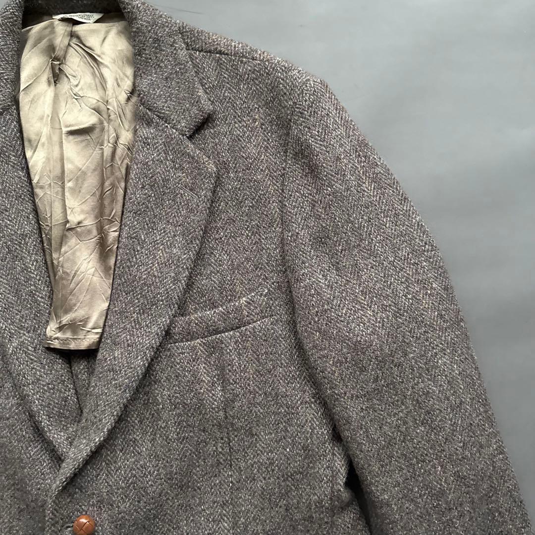 80s USA製 ハリスツイード テーラードジャケット ブラウン ヴィンテージ