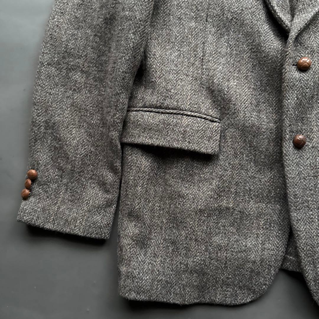 80s USA製 ハリスツイード テーラードジャケット ブラウン ヴィンテージ