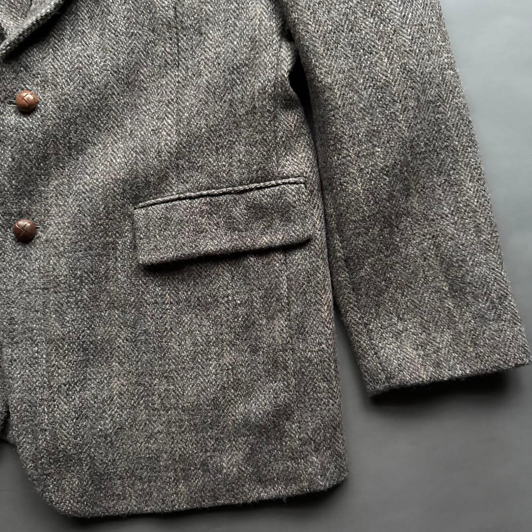 80s USA製 ハリスツイード テーラードジャケット ブラウン ヴィンテージ