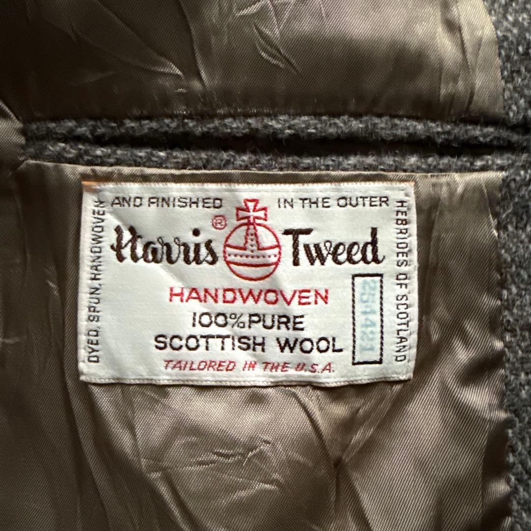 80s USA製 ハリスツイード テーラードジャケット ブラウン ヴィンテージ