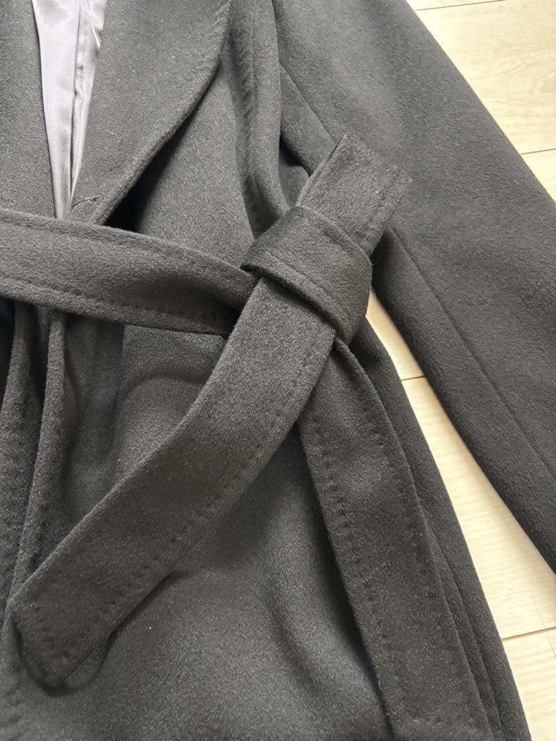 INED　カシミヤロングコート　ベルト付き　ブラック　11号　日本製　裏地付き