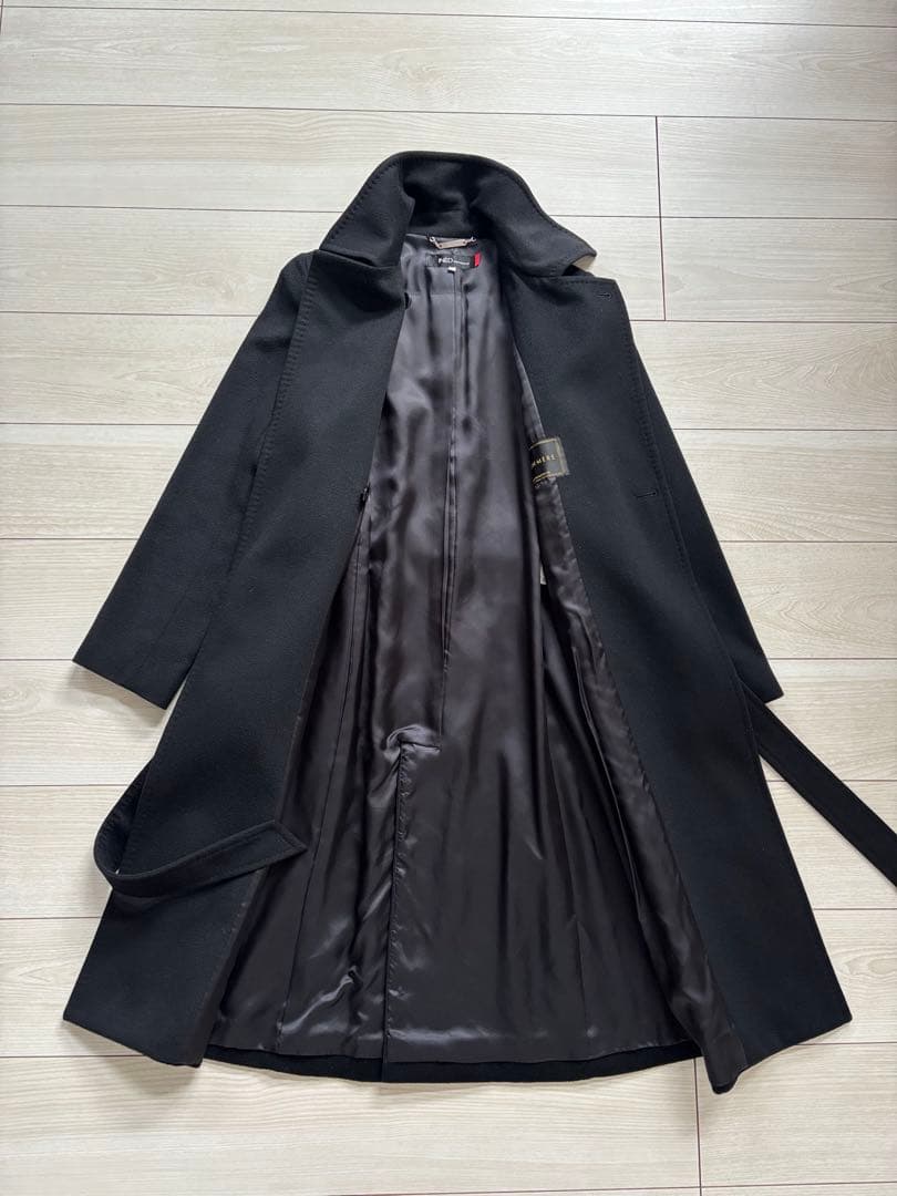 INED　カシミヤロングコート　ベルト付き　ブラック　11号　日本製　裏地付き