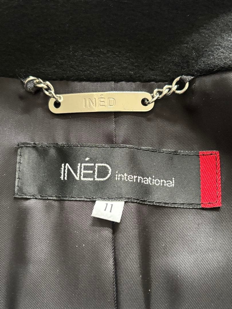 INED　カシミヤロングコート　ベルト付き　ブラック　11号　日本製　裏地付き