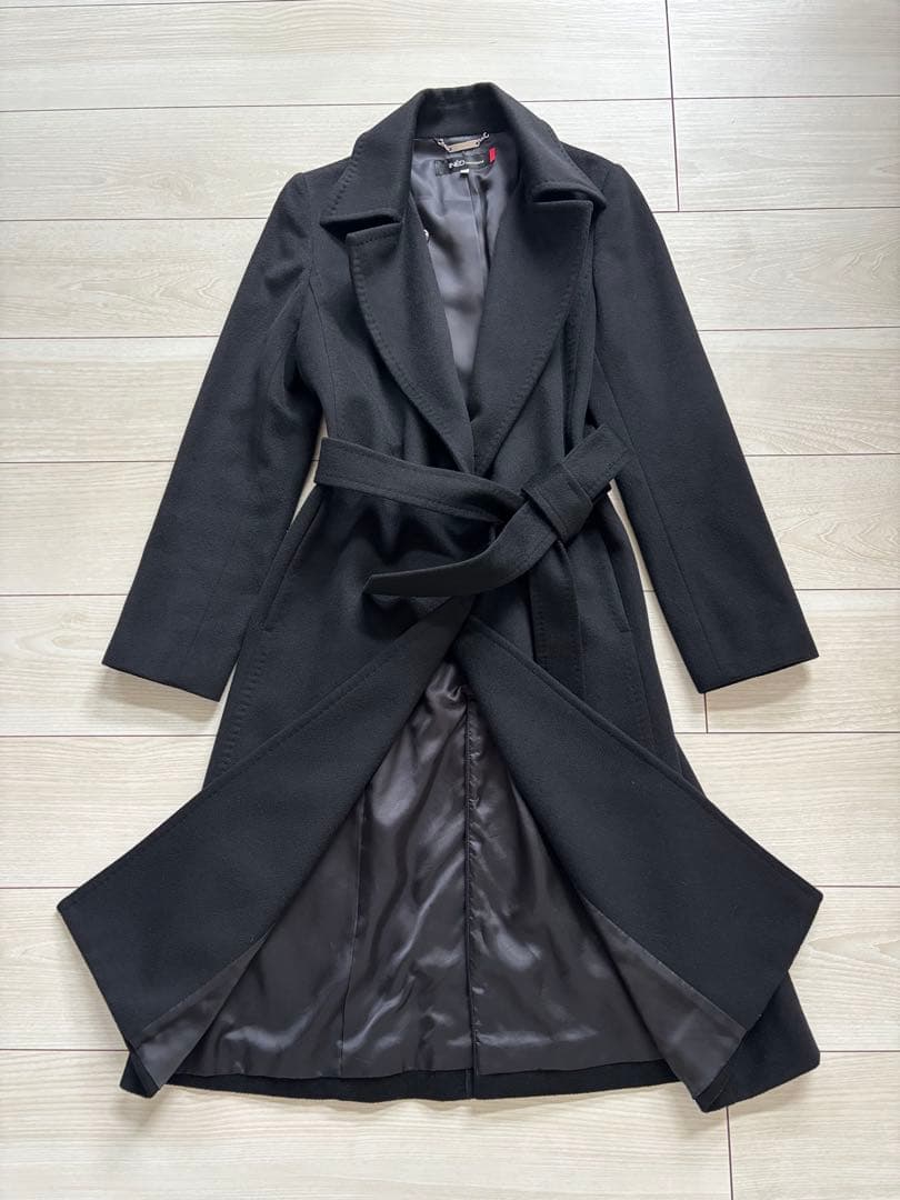 INED　カシミヤロングコート　ベルト付き　ブラック　11号　日本製　裏地付き