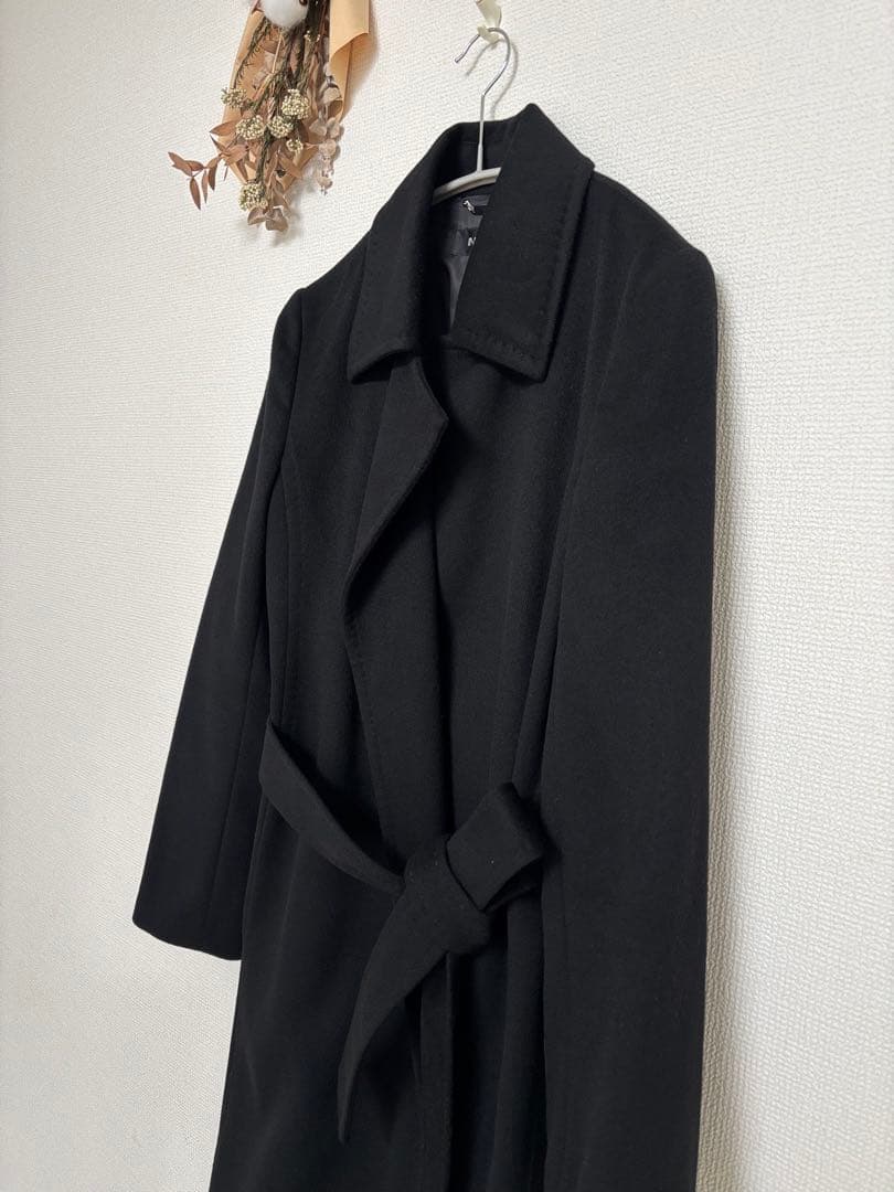 INED　カシミヤロングコート　ベルト付き　ブラック　11号　日本製　裏地付き