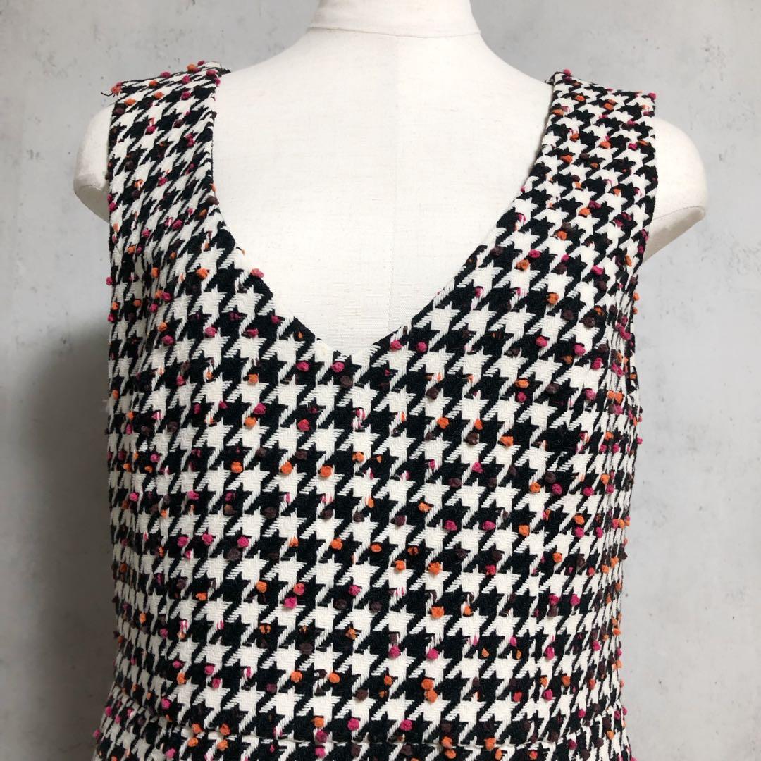 エムズグレイシー カラフルドット入り 千鳥柄 ジャンパースカート 40