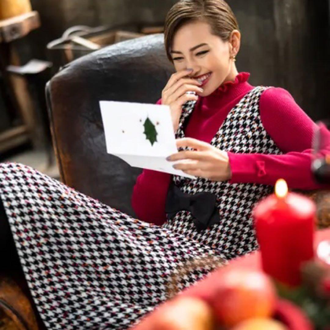 エムズグレイシー カラフルドット入り 千鳥柄 ジャンパースカート 40