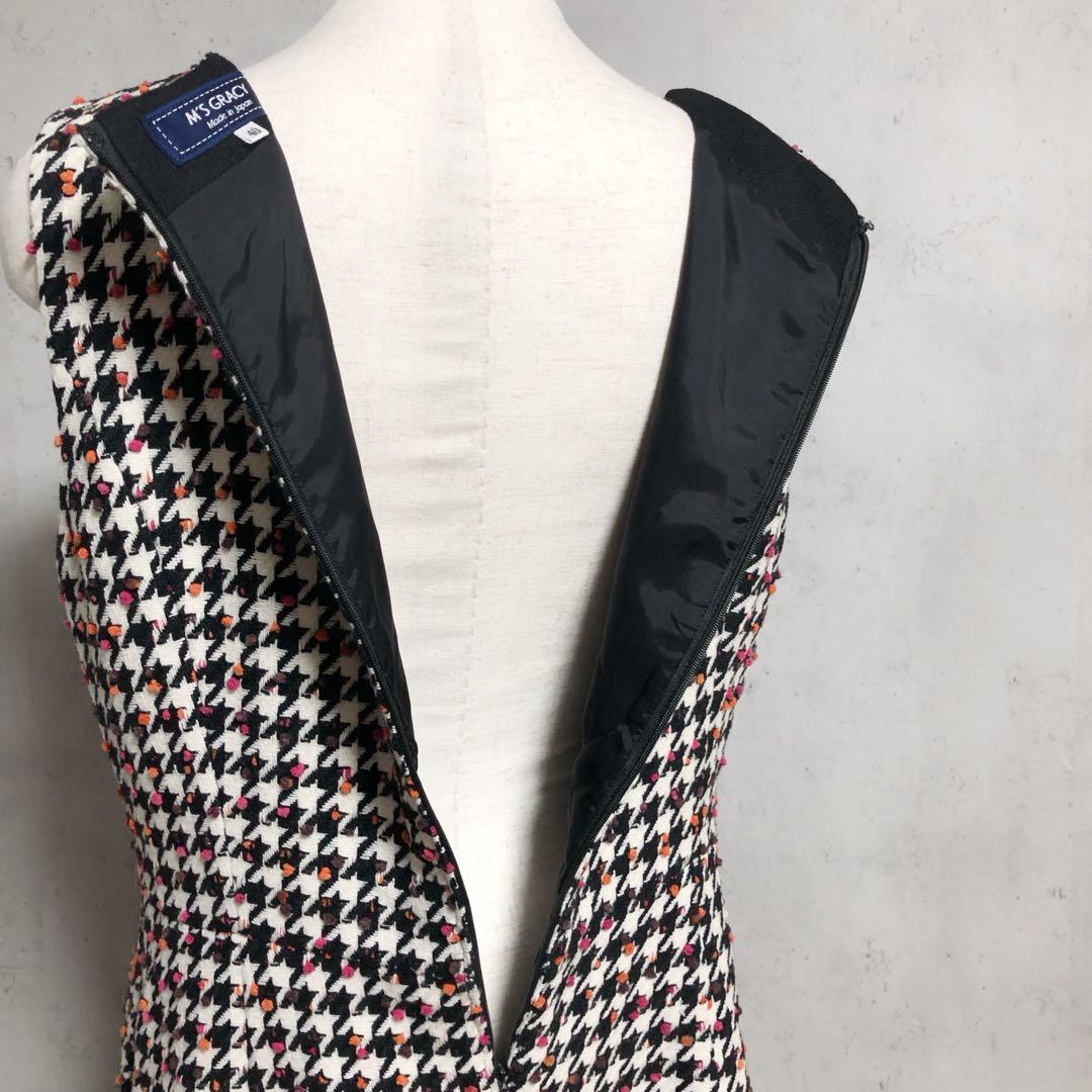 エムズグレイシー カラフルドット入り 千鳥柄 ジャンパースカート 40