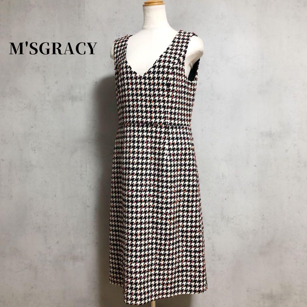 エムズグレイシー カラフルドット入り 千鳥柄 ジャンパースカート 40