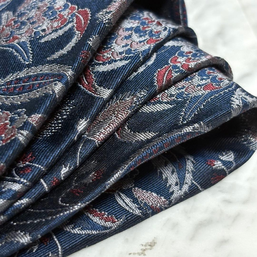 BURBERRY ネクタイ ネイビー レッド ペイズリー柄 ロゴ柄