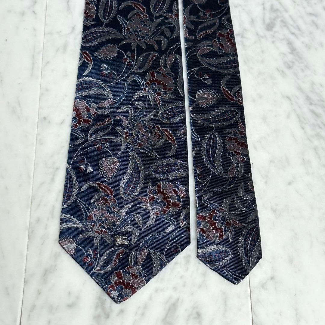 BURBERRY ネクタイ ネイビー レッド ペイズリー柄 ロゴ柄