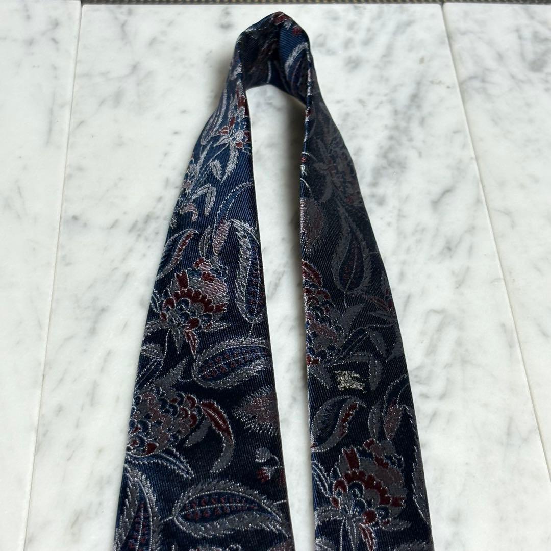 BURBERRY ネクタイ ネイビー レッド ペイズリー柄 ロゴ柄