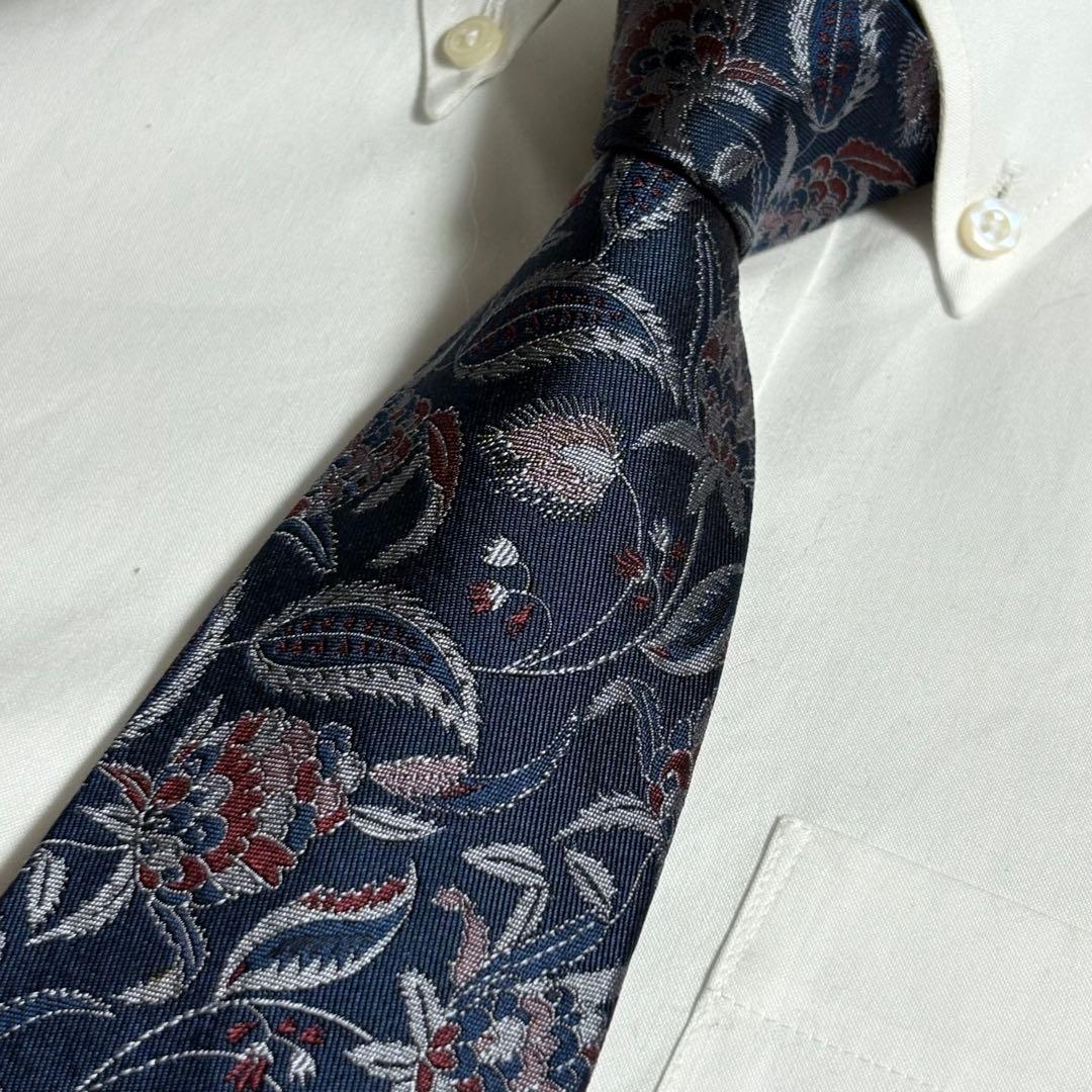 BURBERRY ネクタイ ネイビー レッド ペイズリー柄 ロゴ柄