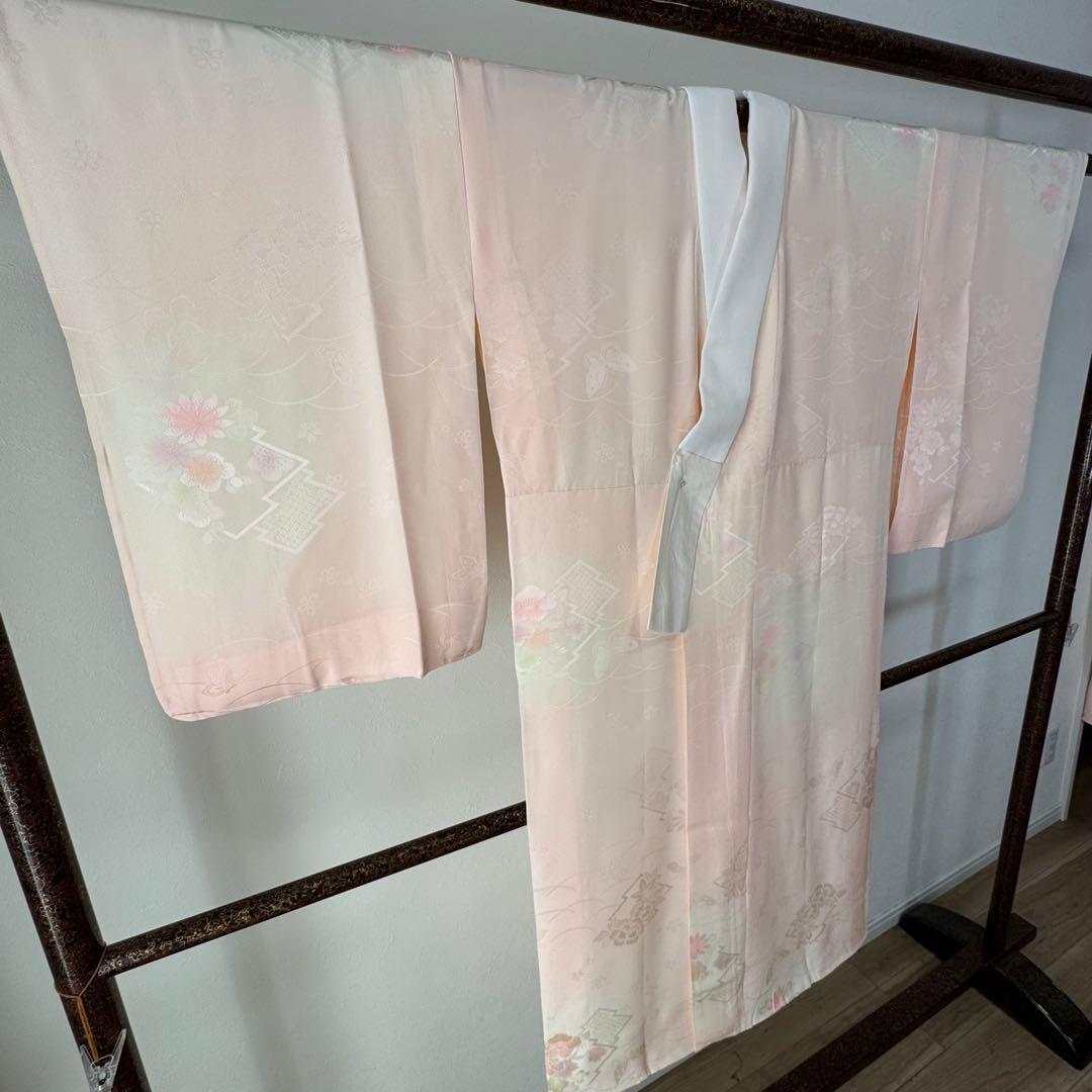 超美品　現代　正絹　長襦袢　袷　着物　和装　ピンク　紫　緑　122　横幅たっぷり