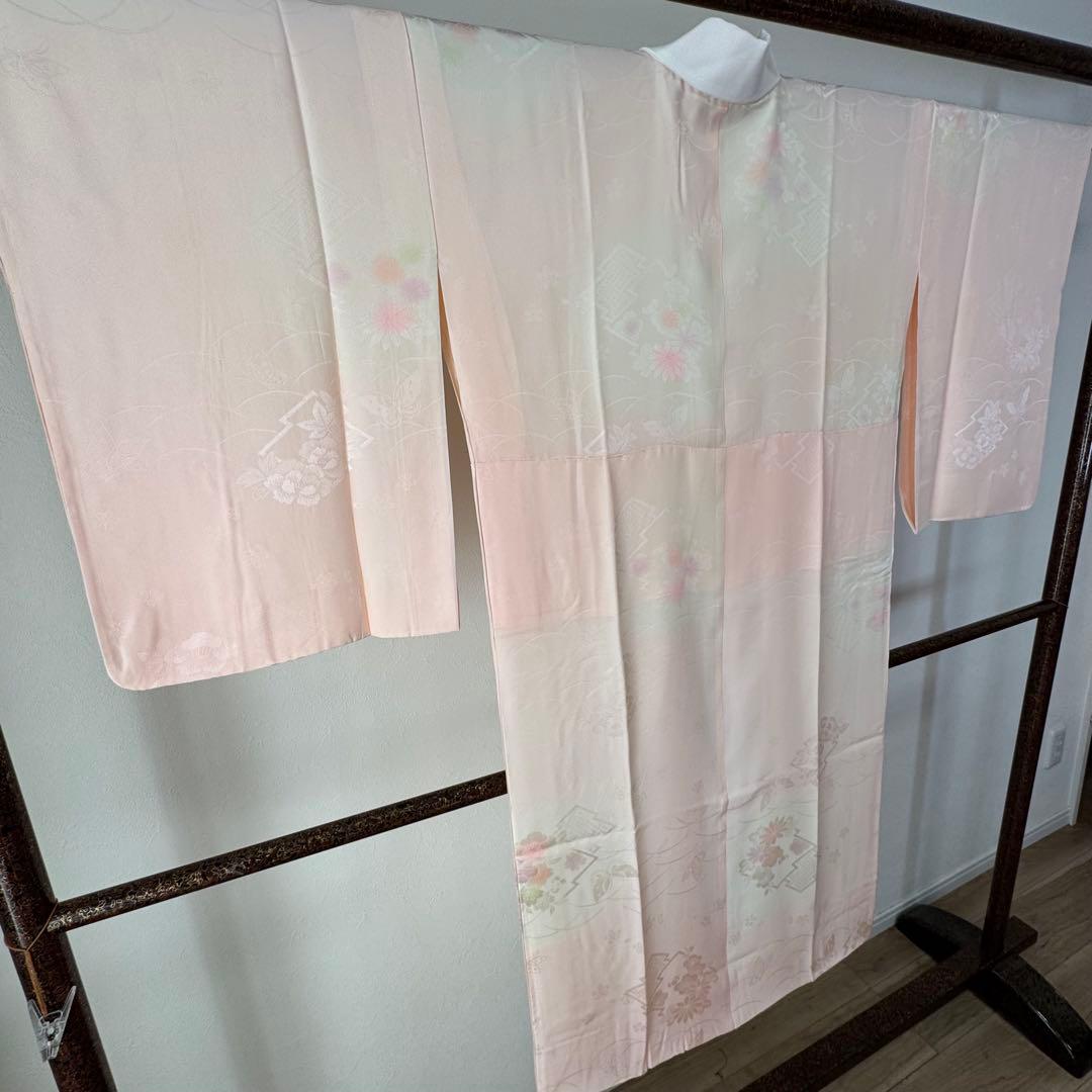 超美品　現代　正絹　長襦袢　袷　着物　和装　ピンク　紫　緑　122　横幅たっぷり
