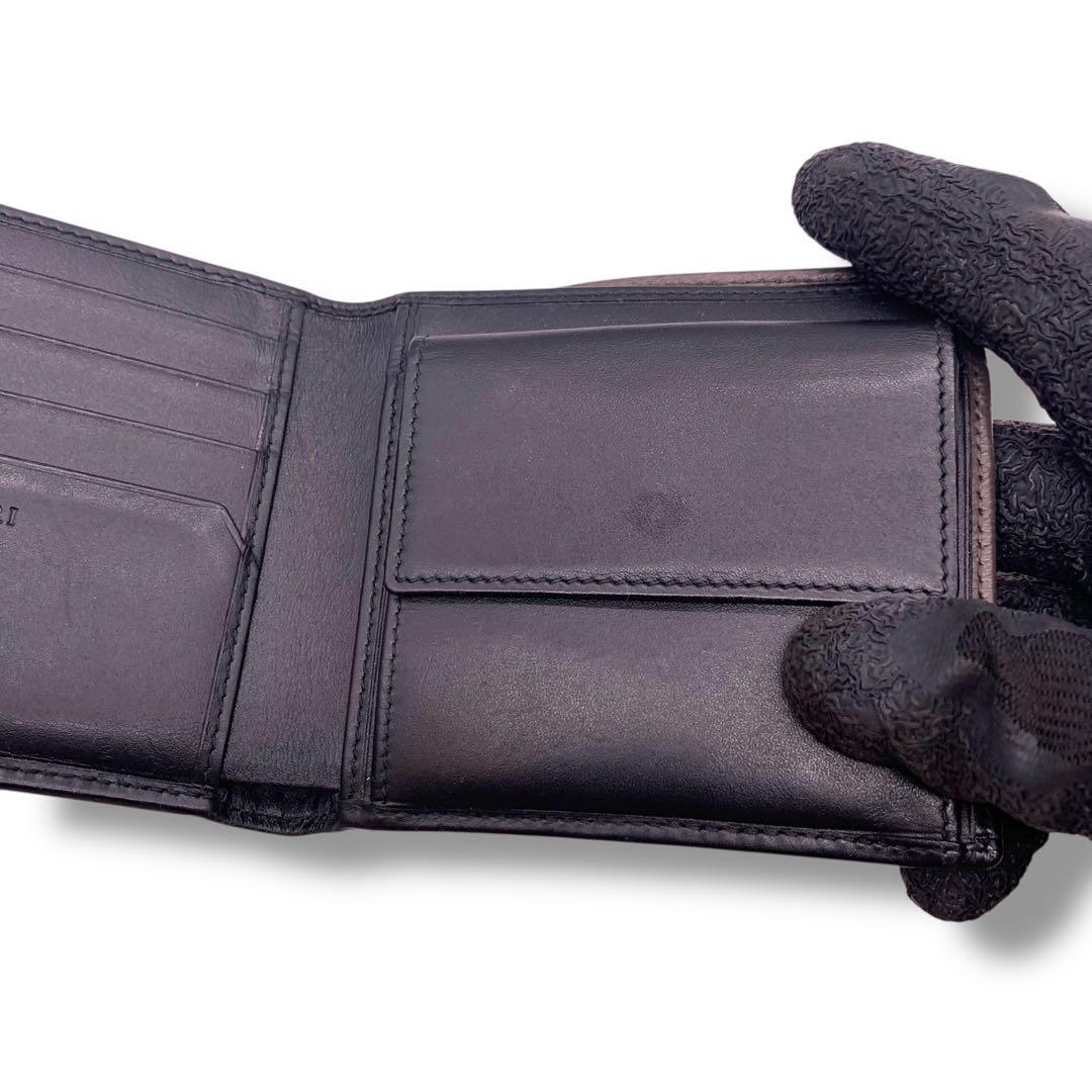 極美品　ブルガリ　折りたたみ　財布　レザー　ブラウン　黒