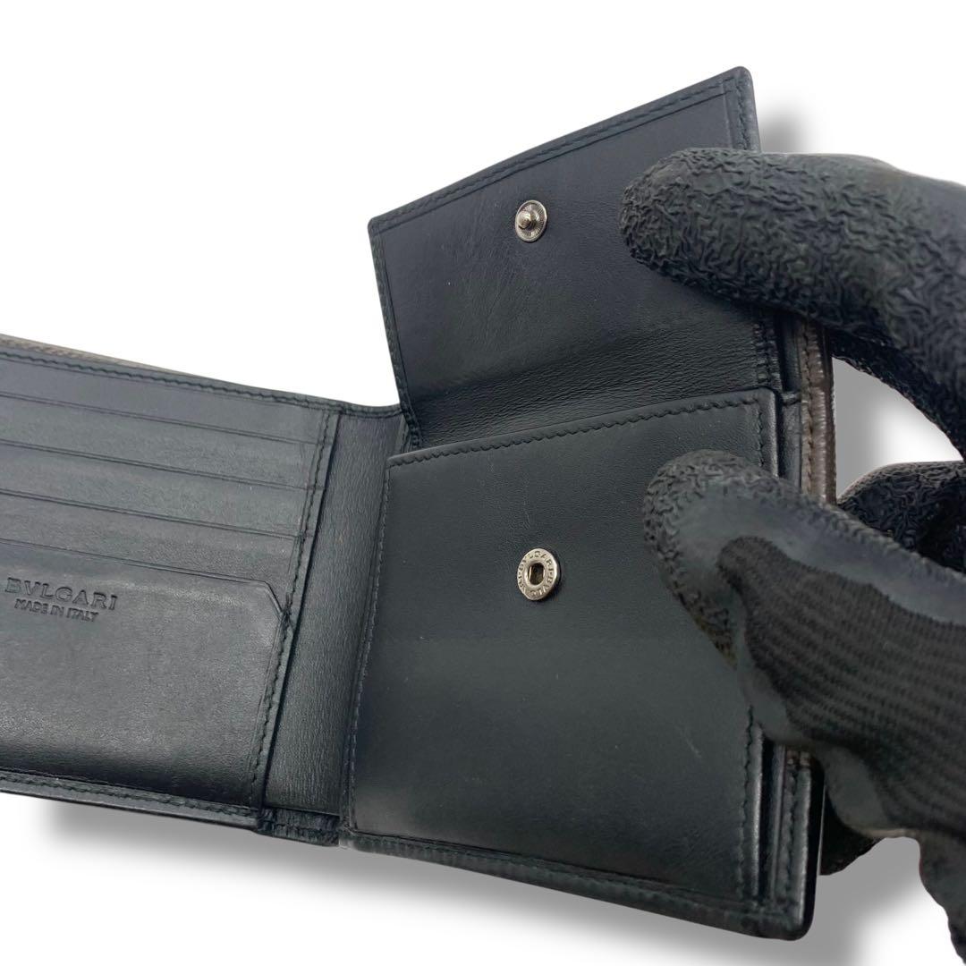 極美品　ブルガリ　折りたたみ　財布　レザー　ブラウン　黒