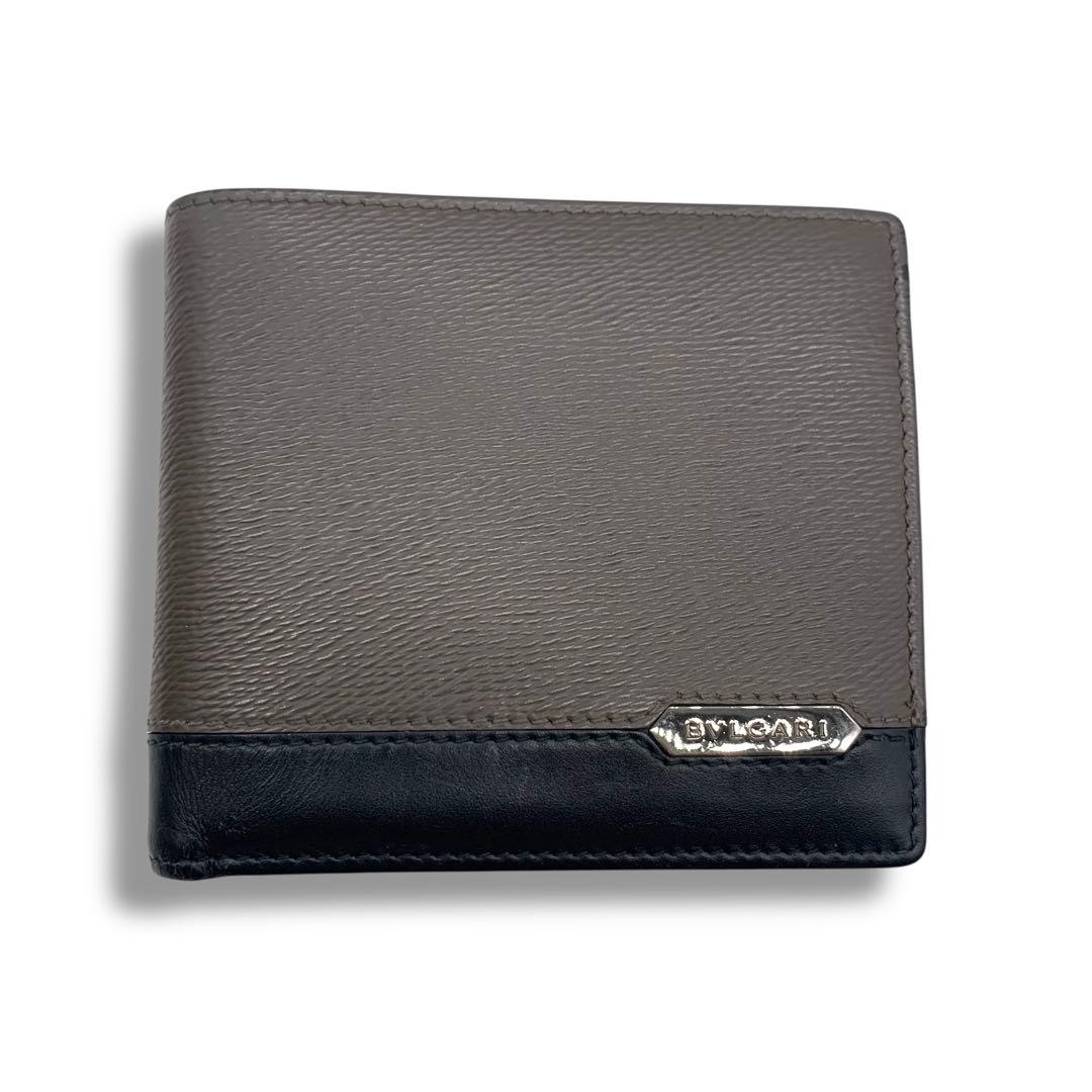 極美品　ブルガリ　折りたたみ　財布　レザー　ブラウン　黒