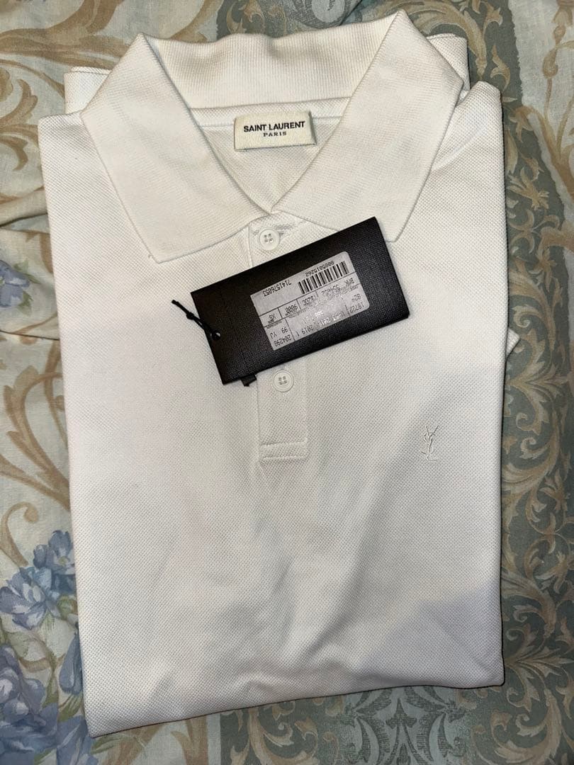 【新品】 サンローラン YSL 刺繍 ロゴ ポロシャツ ホワイト 白 XS