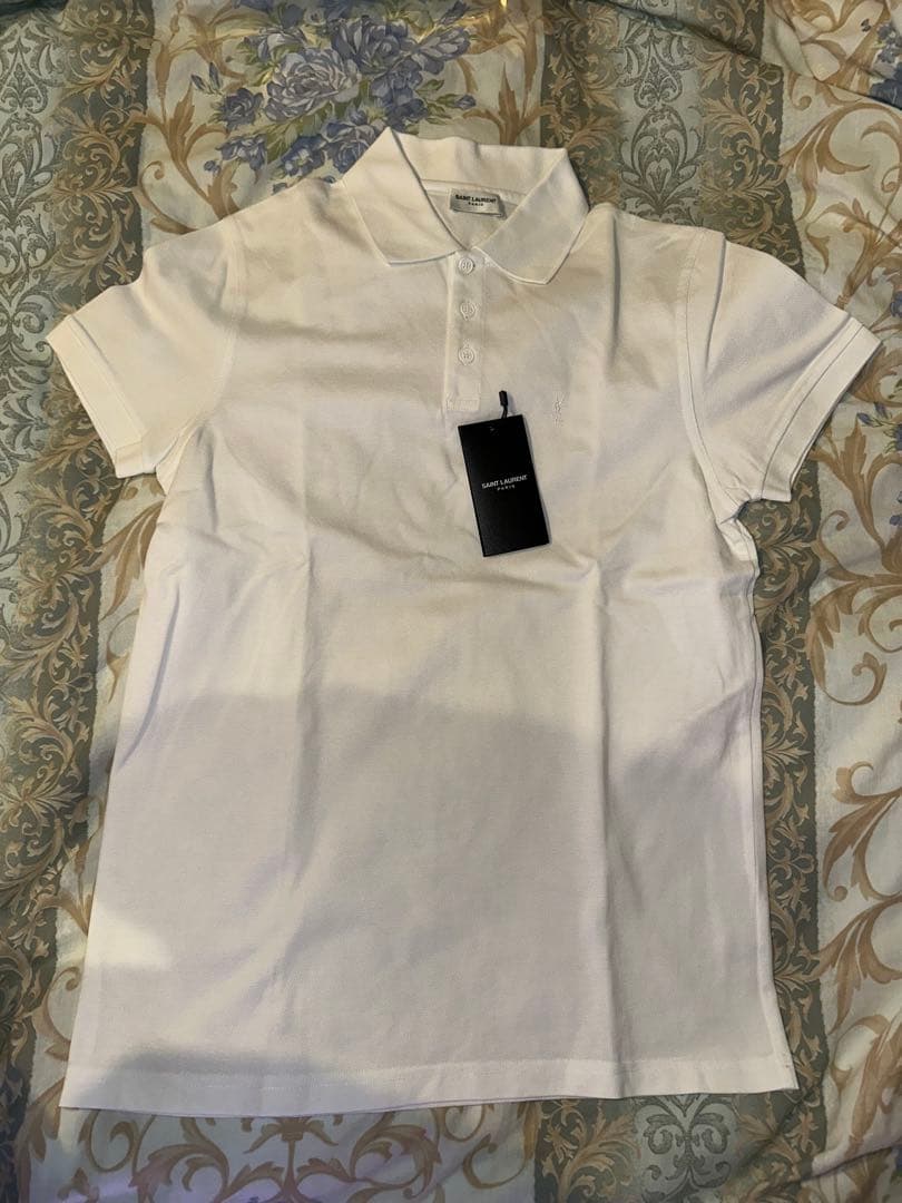 【新品】 サンローラン YSL 刺繍 ロゴ ポロシャツ ホワイト 白 XS