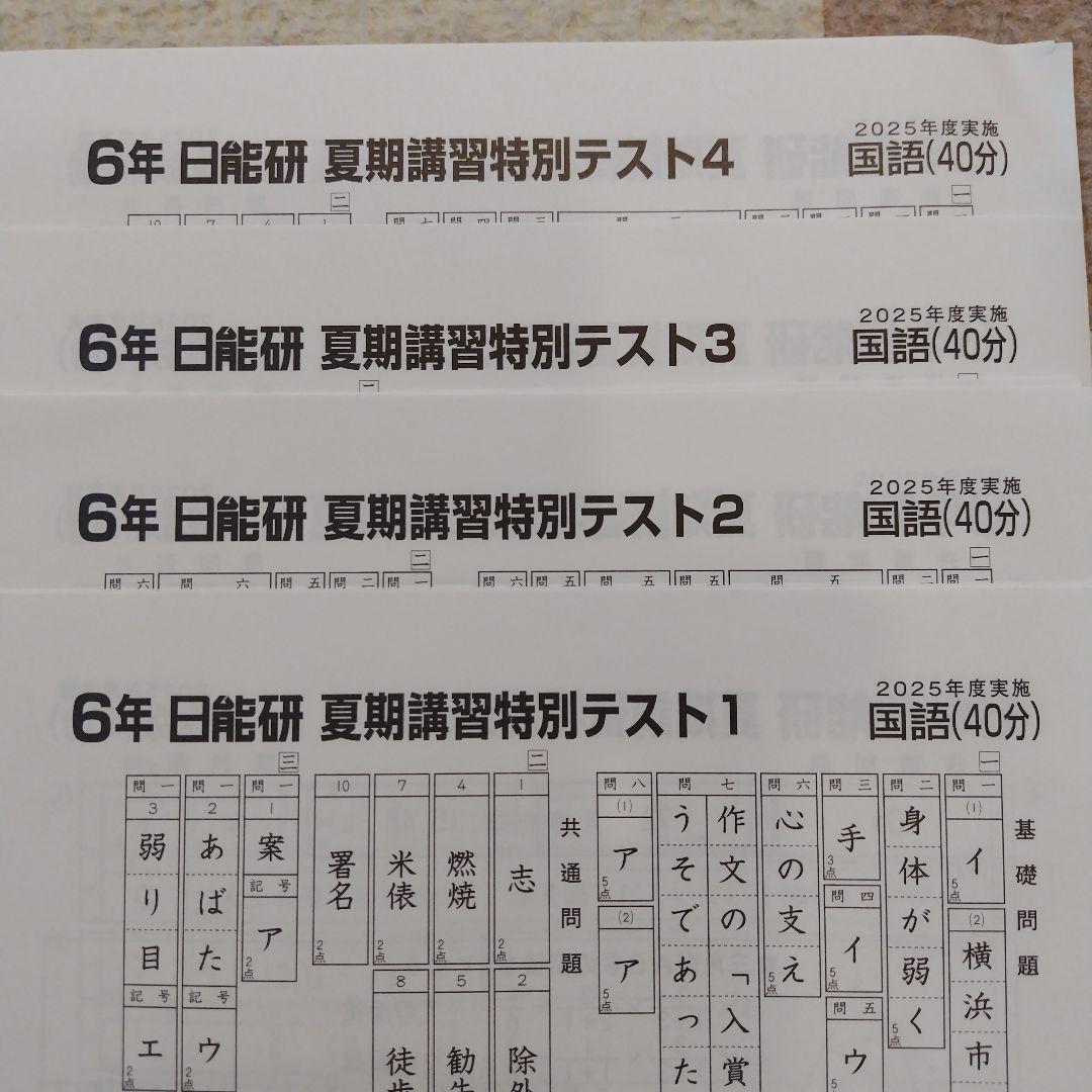 【最新版】2025年度日能研 6年 夏期講習特別テスト①②③④