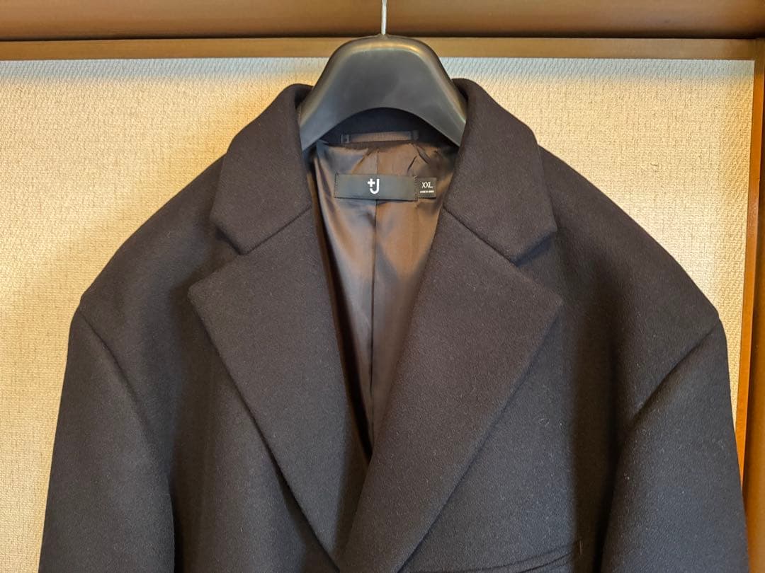 【新品／XXL】ユニクロ ウールブレンド チェスターコート ブラック