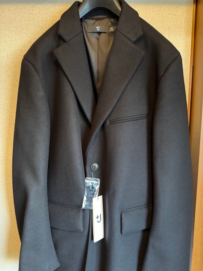 【新品／XXL】ユニクロ ウールブレンド チェスターコート ブラック