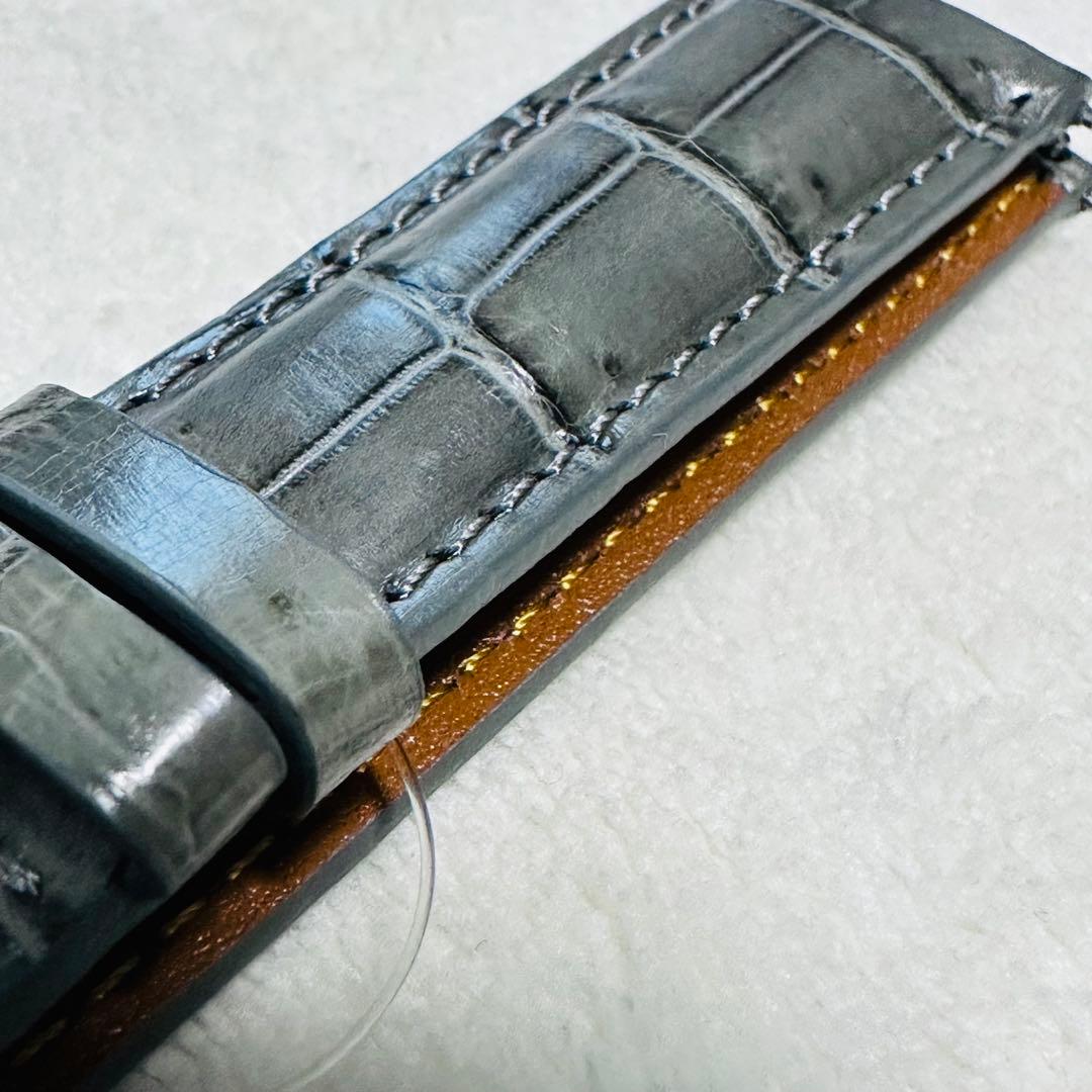 3063#20mm-18mmダークアッシュ★本物クロコダイルベルト★スイス製