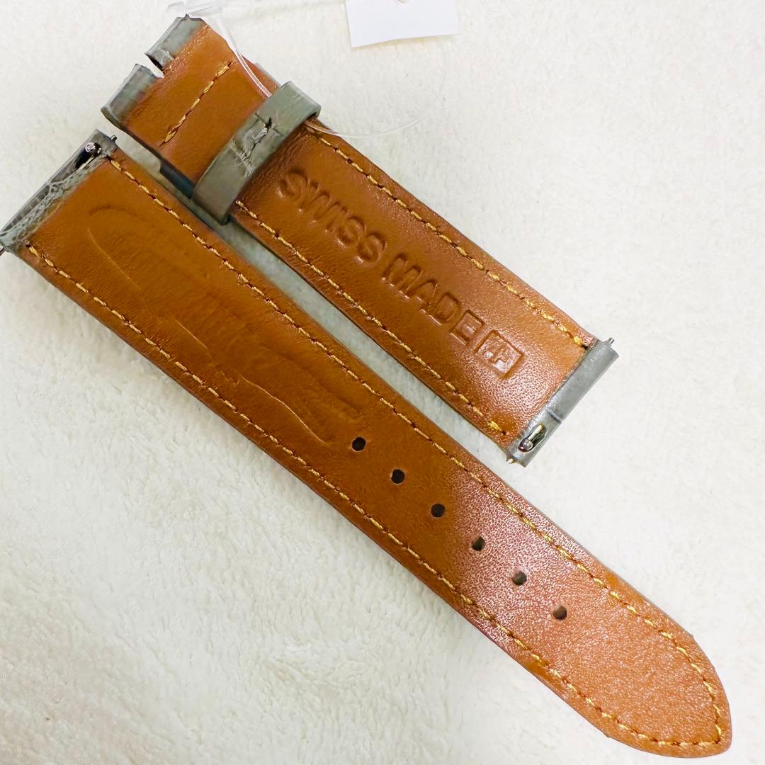 3063#20mm-18mmダークアッシュ★本物クロコダイルベルト★スイス製