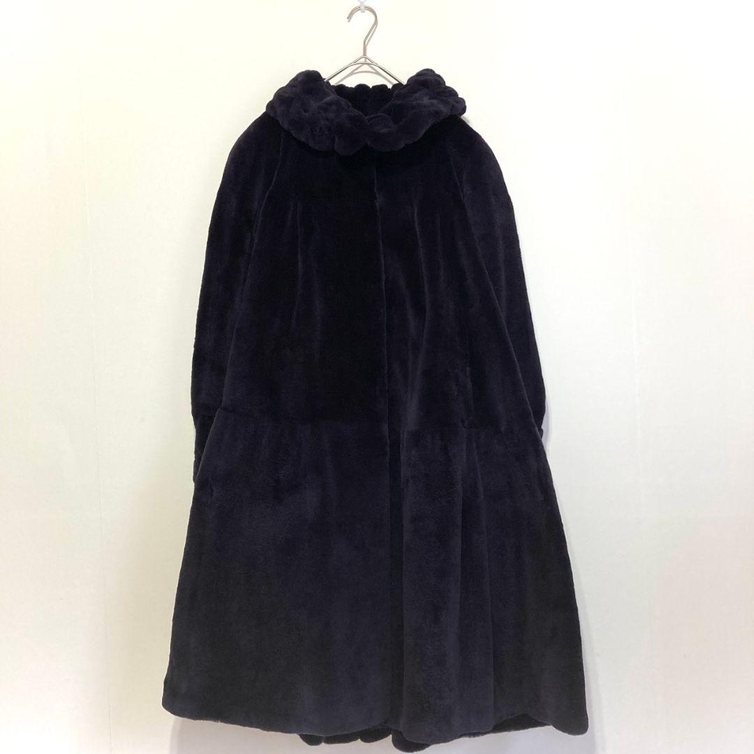 ナカムラファー リアルファー 毛皮 ロングコート フレア F ブラック系