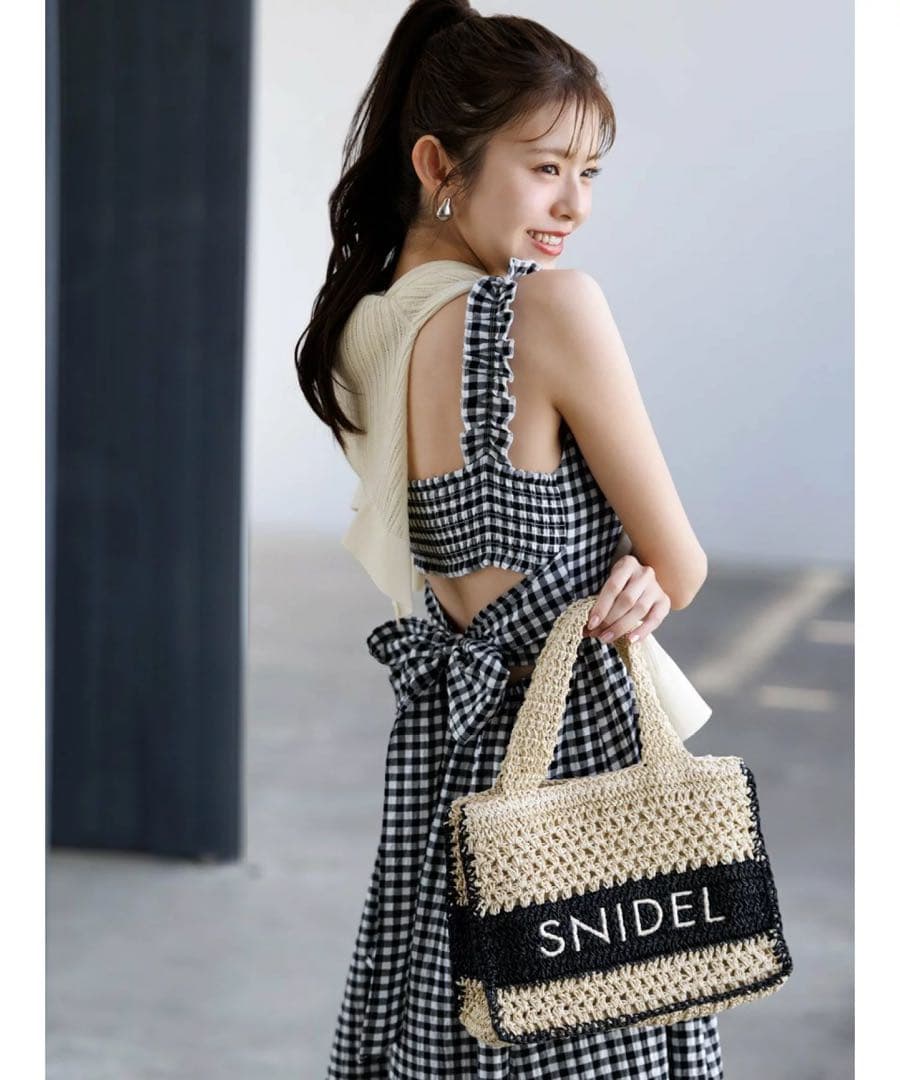 snidel スナイデル 柄編みロゴトートバッグ