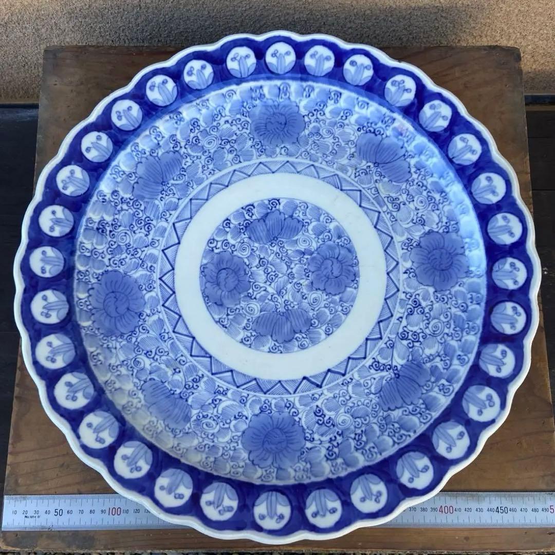 古伊万里 染付 輪花 大皿 骨董品