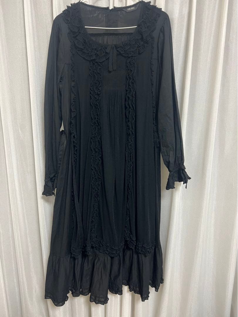 ピンクハウス　PINK HOUSE ドットチュールエプロン付き　ミディワンピース