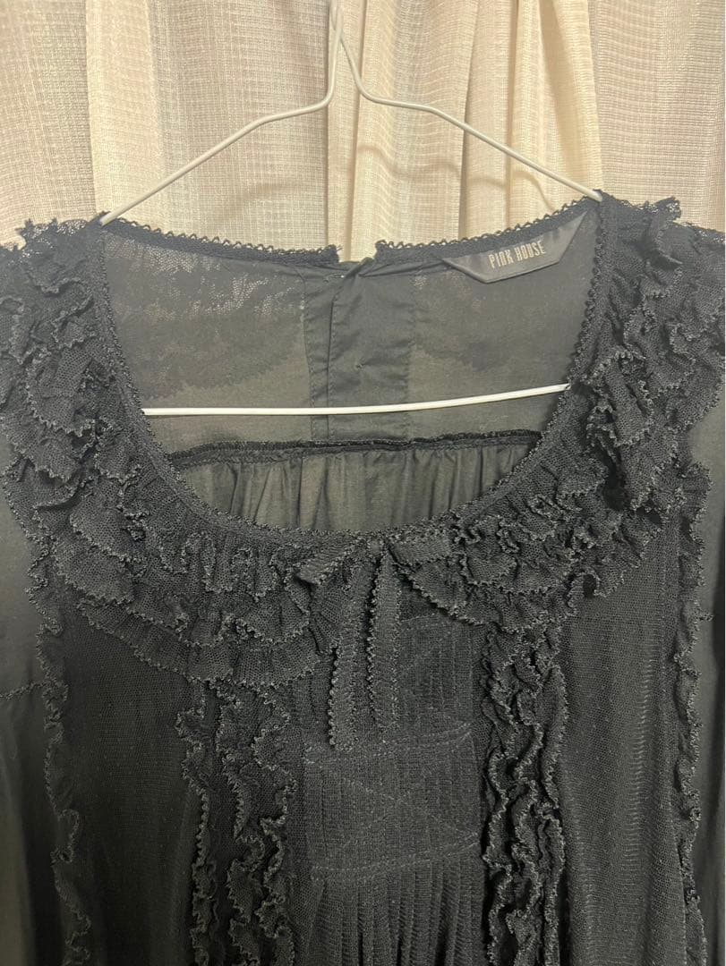 ピンクハウス　PINK HOUSE ドットチュールエプロン付き　ミディワンピース