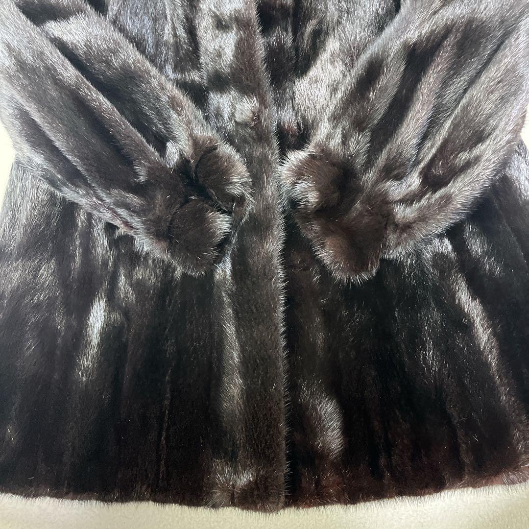 毛皮 リアルファー MINK ミンク ブラック 裾広 セミロング コート F