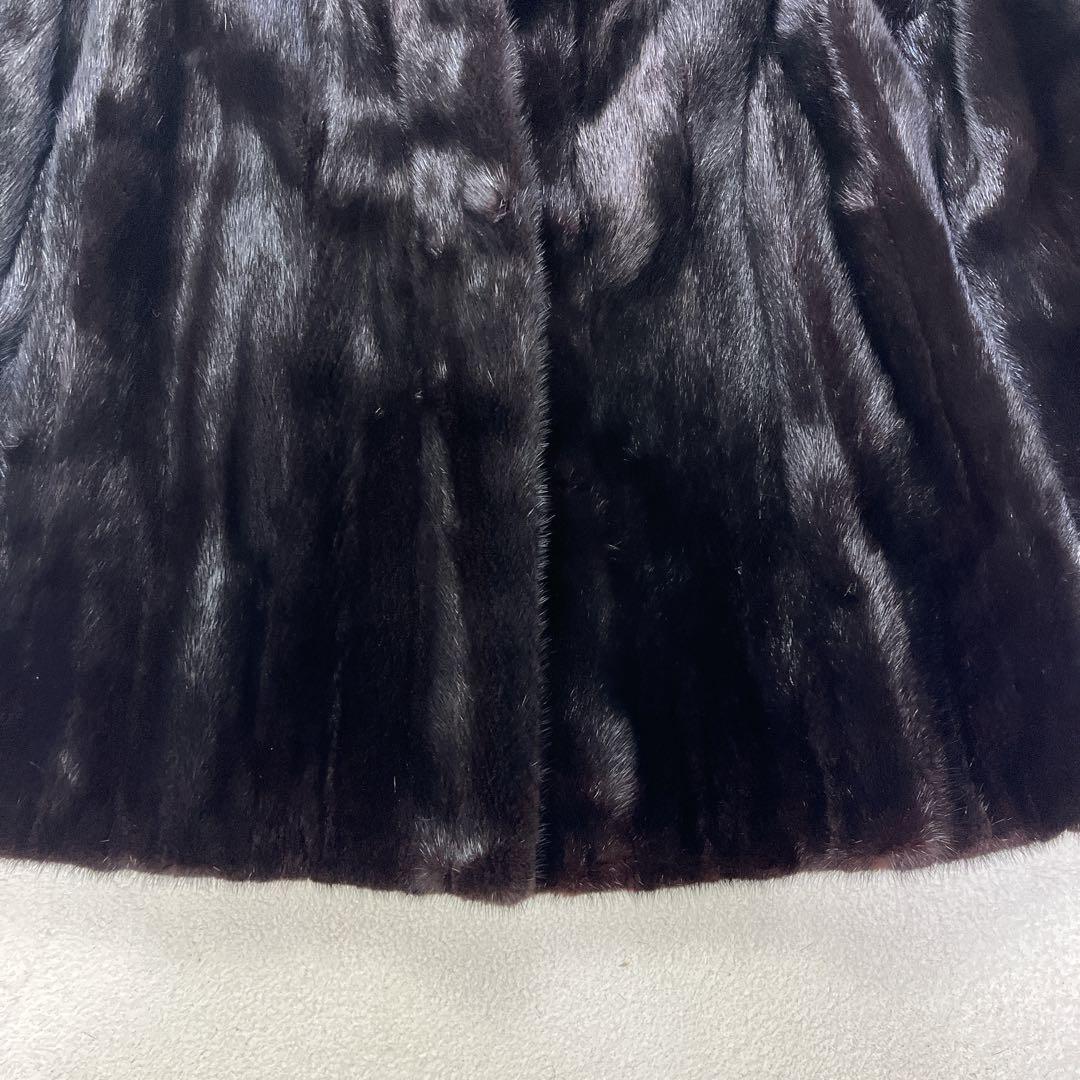 毛皮 リアルファー MINK ミンク ブラック 裾広 セミロング コート F