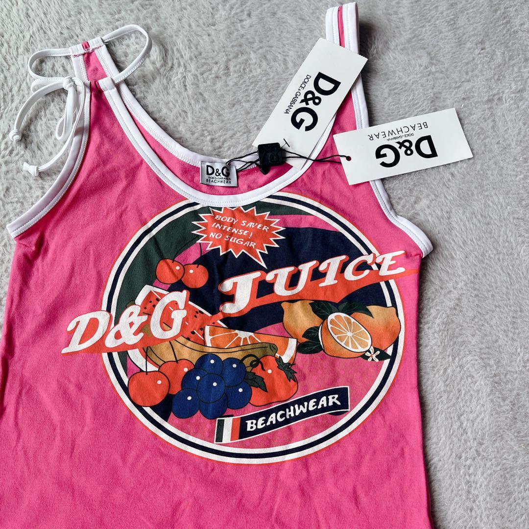 D&G BEACHWEAR ジュース柄 肩紐 リボン タンクトップ ピンク